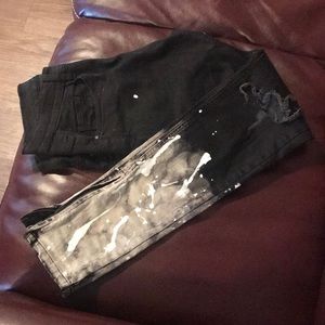 black distressed paint jeans CALL (601-316-5738)